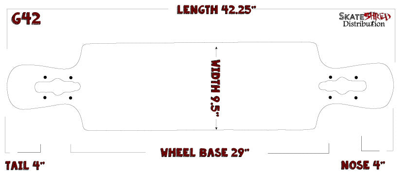 42" x 9.5" Drop Through Double Kick Blank Deck