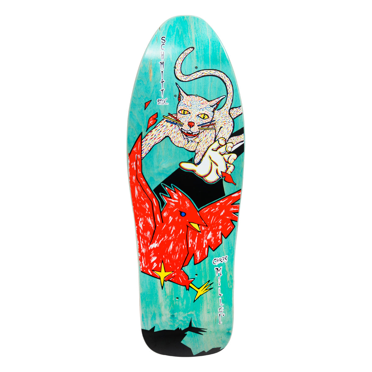 Schmitt Stix Chris Miller Cat Bird 9.5 x 30 — Turquoise stain deck graphic